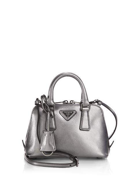 prada promenade lux tote metallic saffiano with accessories mini platino|Medium Saffiano Lux Promenade Tote .